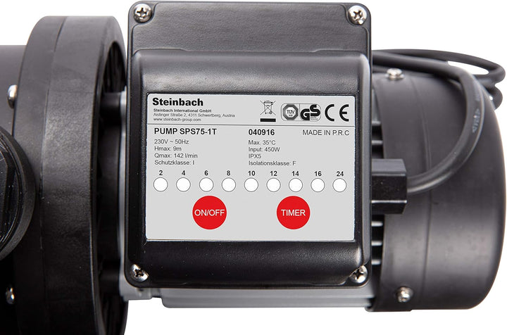 Steinbach Filterpumpe SPS 75-1T, selbstsaugend, 230 V/450 W, Q= 142 l/min, max. Pumphöhe 9 m, mit Ze