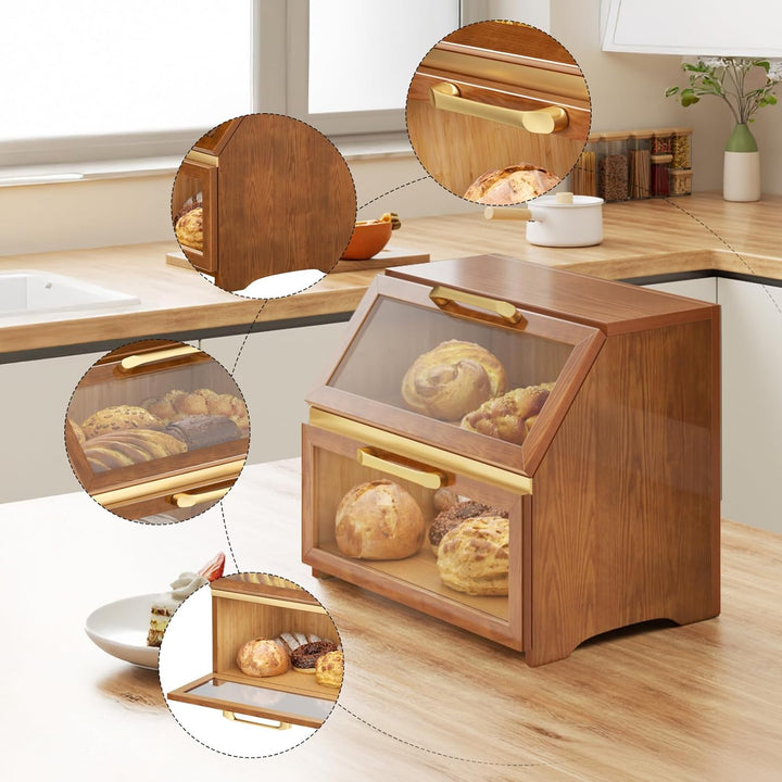 Brotkasten mit Belüftung aus Holz für die Küchentheke,grosser Brotaufbewahrungsbehälter für selbstge
