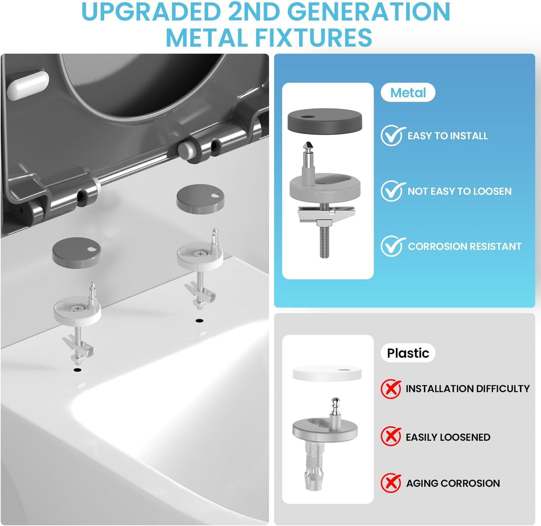 YEAUPE PRO Toilettendeckel mit Absenkautomatik D Form, WC-Sitz einfache Montage, Klodeckel abnehmbar