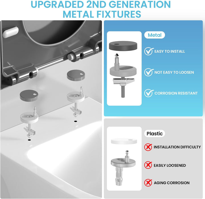 YEAUPE PRO Toilettendeckel mit Absenkautomatik D Form, WC-Sitz einfache Montage, Klodeckel abnehmbar