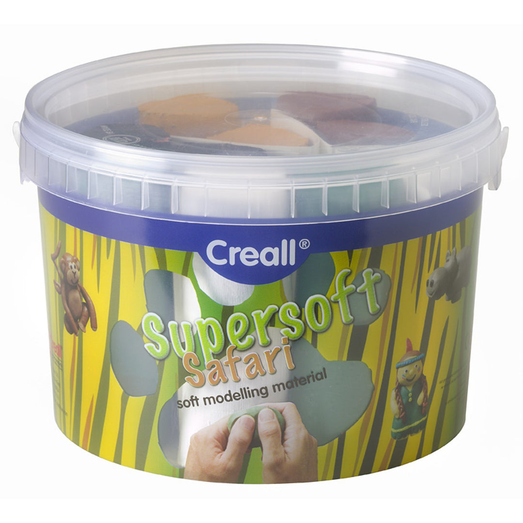 Creall Supersoft Knetmasse Sortiment Safari, schwarz, braun, dunkelgelb, dunkelgrün, weiss, 1750g Ei
