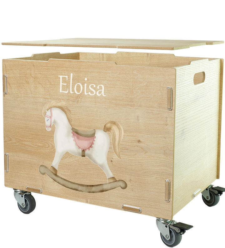 Peronalisierbare Rollbox mit Schauckelpferd Kinder-Motiv (33x45,5x34,5cm + 6cm Räder-Höhe) Kisten/Bo