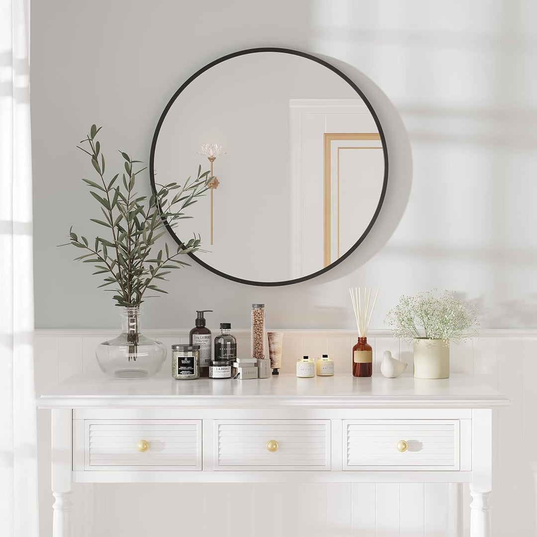 Dripex Rund Wandspiegel 50cm mit Aluminiumrahmen,dekorativer HD Wandspiegel Schminkspiegel für Badzi