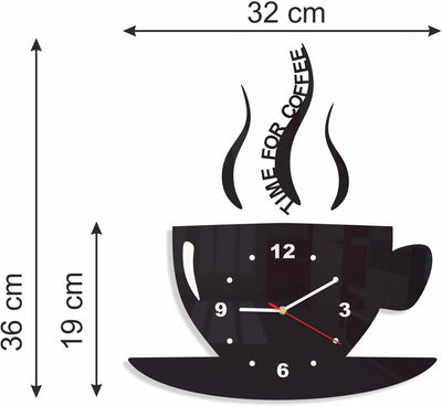 FLEXISTYLE Tasse Time for Coffee (Zeit für Kaffee) Moderne Küche Wanduhr Milka Violett 3D römisch, w