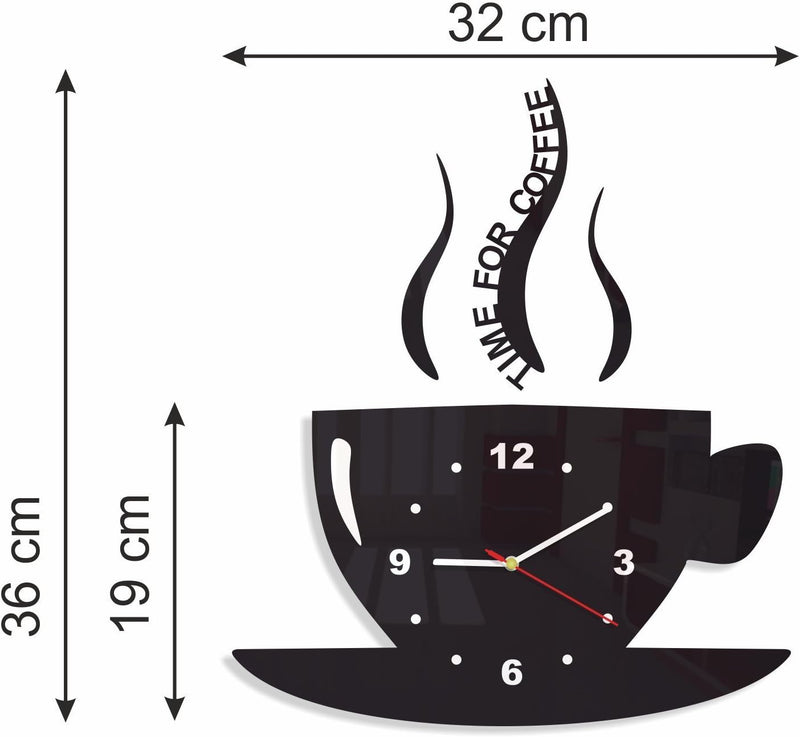 FLEXISTYLE Tasse Time for Coffee (Zeit für Kaffee) Moderne Küche Wanduhr Milka Violett 3D römisch, w
