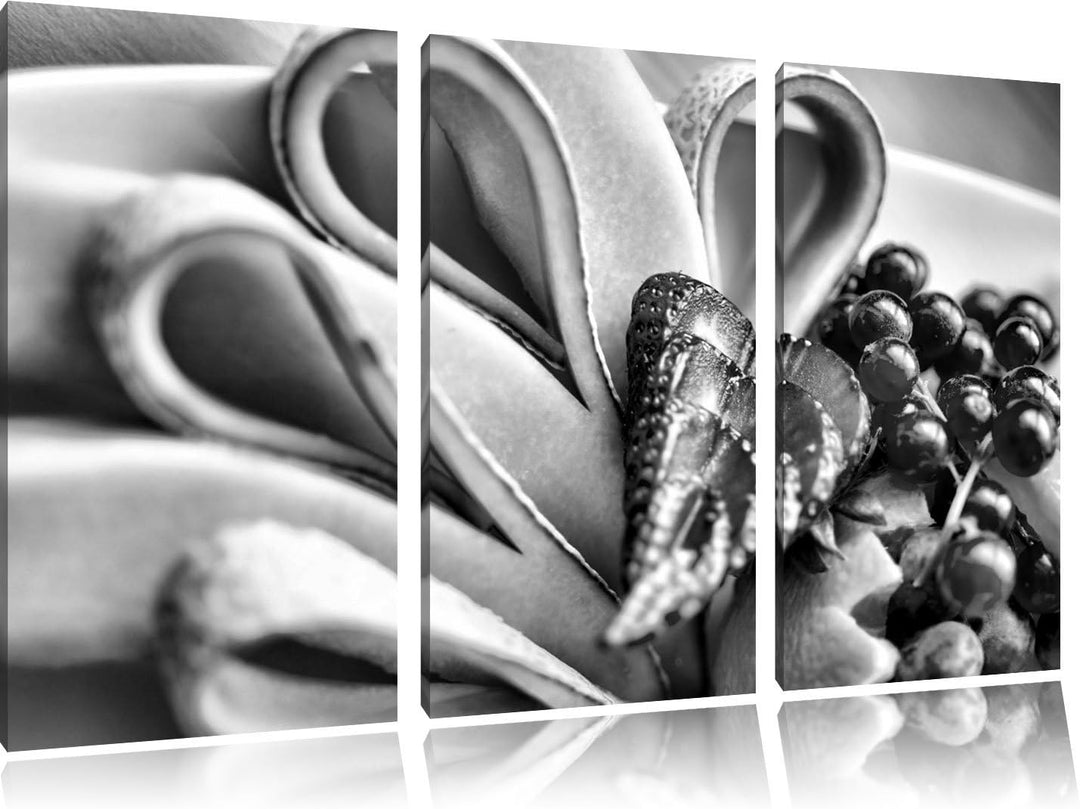 Pixxprint Monocrome, Bunte Obstschale 3-Teiler Leinwandbild 120x80 Bild auf Leinwand