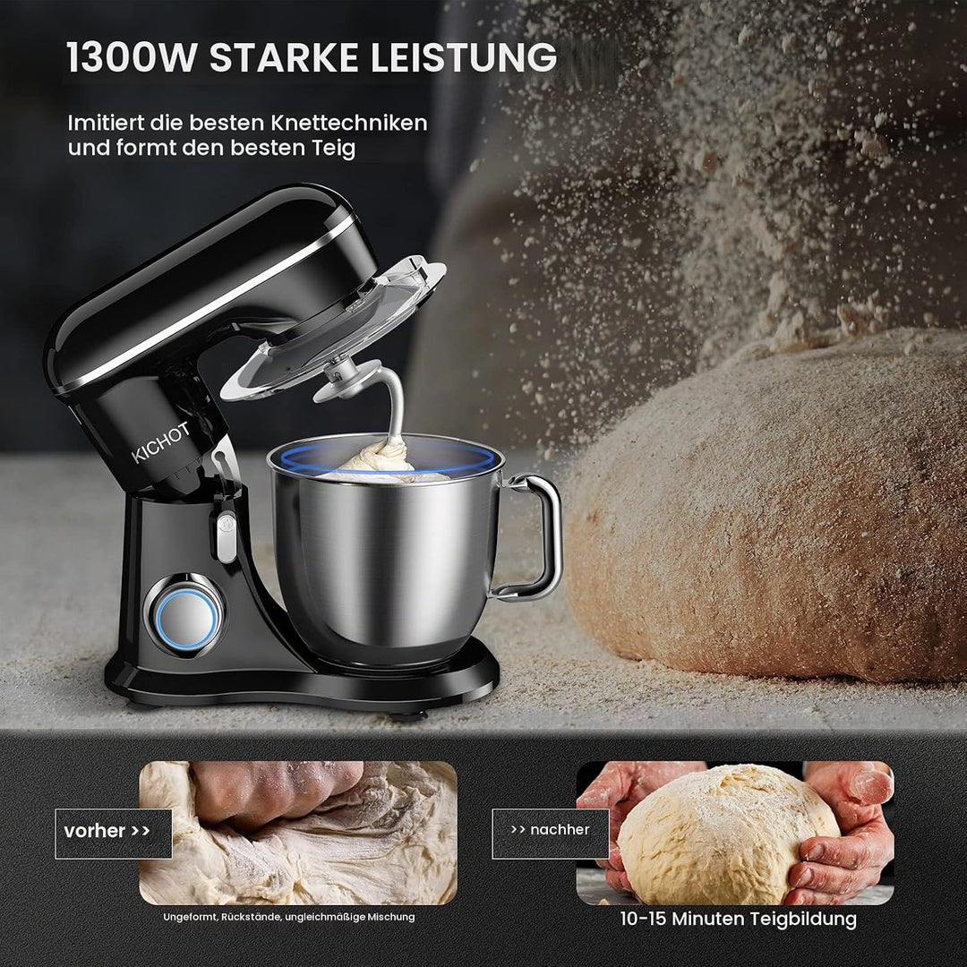 KICHOT Küchenmaschine Knetmaschine, 10-Gang Küchenmaschine, 4,5L Kuchenmixer, Rührmaschine mit Schne