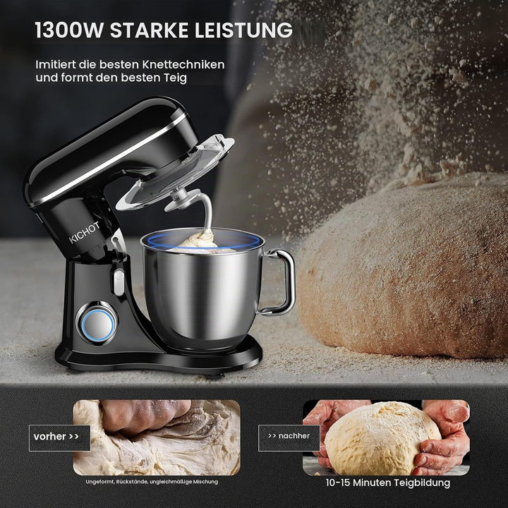 KICHOT Küchenmaschine Knetmaschine, 10-Gang Küchenmaschine, 4,5L Kuchenmixer, Rührmaschine mit Schne