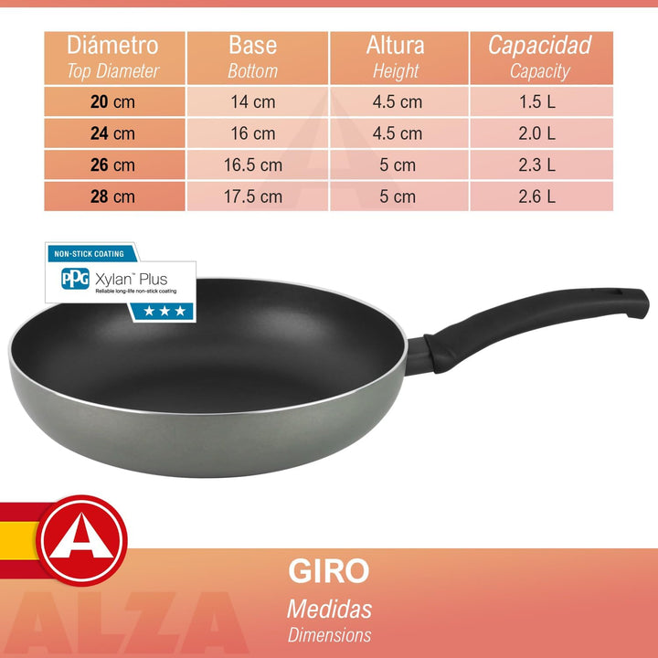 ALZA Giro - Pfannen-Set, Grau, 20 + 24 cm, dickes gepresstes Aluminium, Antihaftbeschichtung, doppel