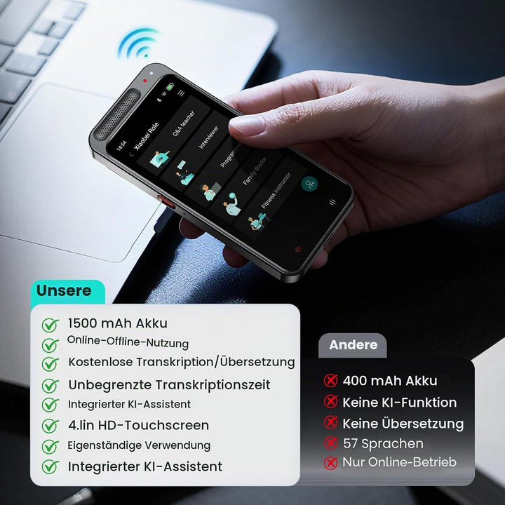 Note AI Digitales Diktiergerät mit Schreibfunktion Transkription,Zusammenfassung,Übersetzung Online