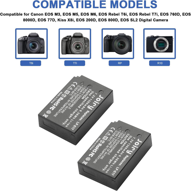 2 X LP-E17 Ersetzt Akku und LCD Dual Ladegerät Kompatibel mit Canon EOS 77D, EOS 750D, EOS 760D, EOS