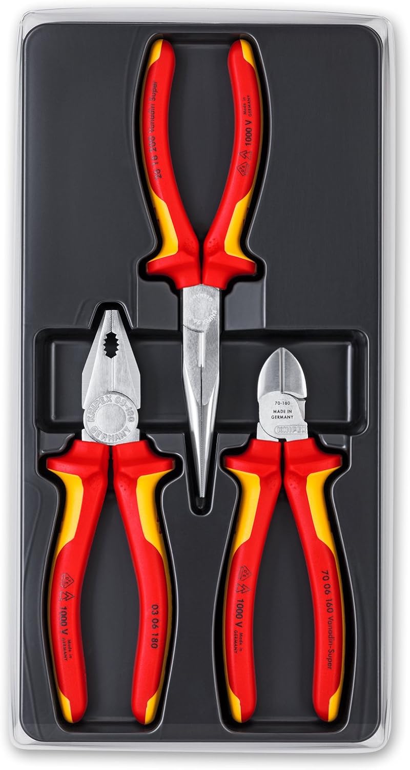 Knipex 00 20 12 – Elektro-Paket mit drei VDE-geprüften Zangen &amp; 87 26 250 Cobra - Hightech-Wasserpum