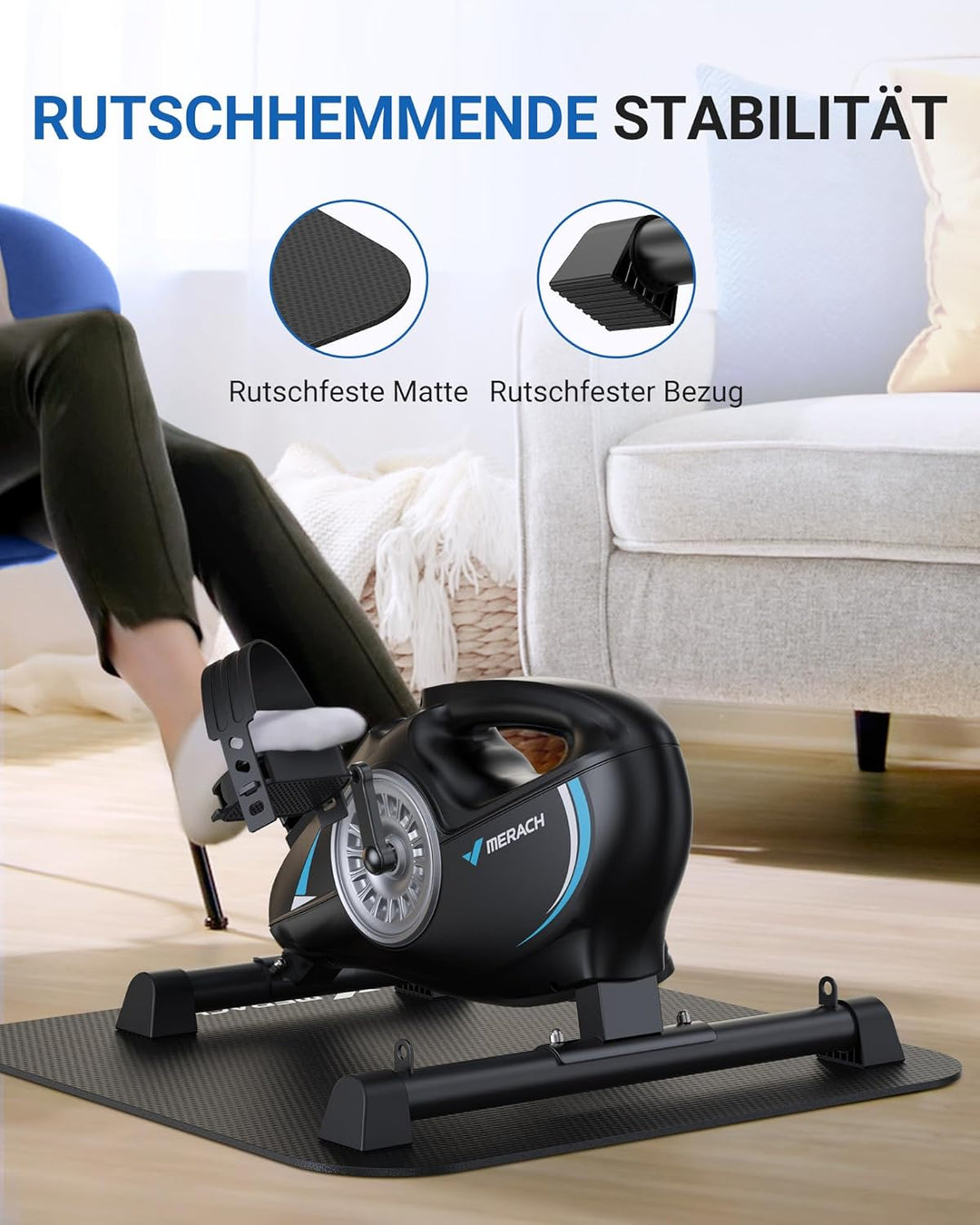 MERACH Pedaltrainer,Beintrainer für Zuhause,Mini Heimtrainer Senioren mit 2 Widerstandsbändern und R