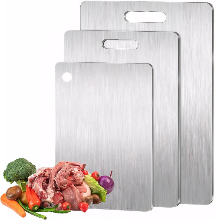 3 Stück Titan Schneidebrett, Titanium Cutting Board, Edelstahl Schneidebrett, Erstklassige Titan-Sch