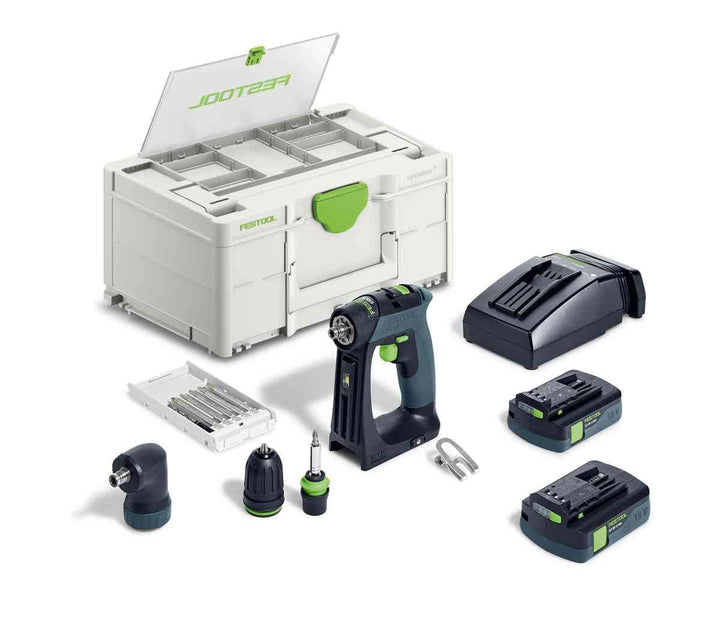 Festool – Akku-Bohrschrauber CXS 18 C 3,0-Set mit Akkupacks + Schnellladegerät + Magnet-Bithalter +