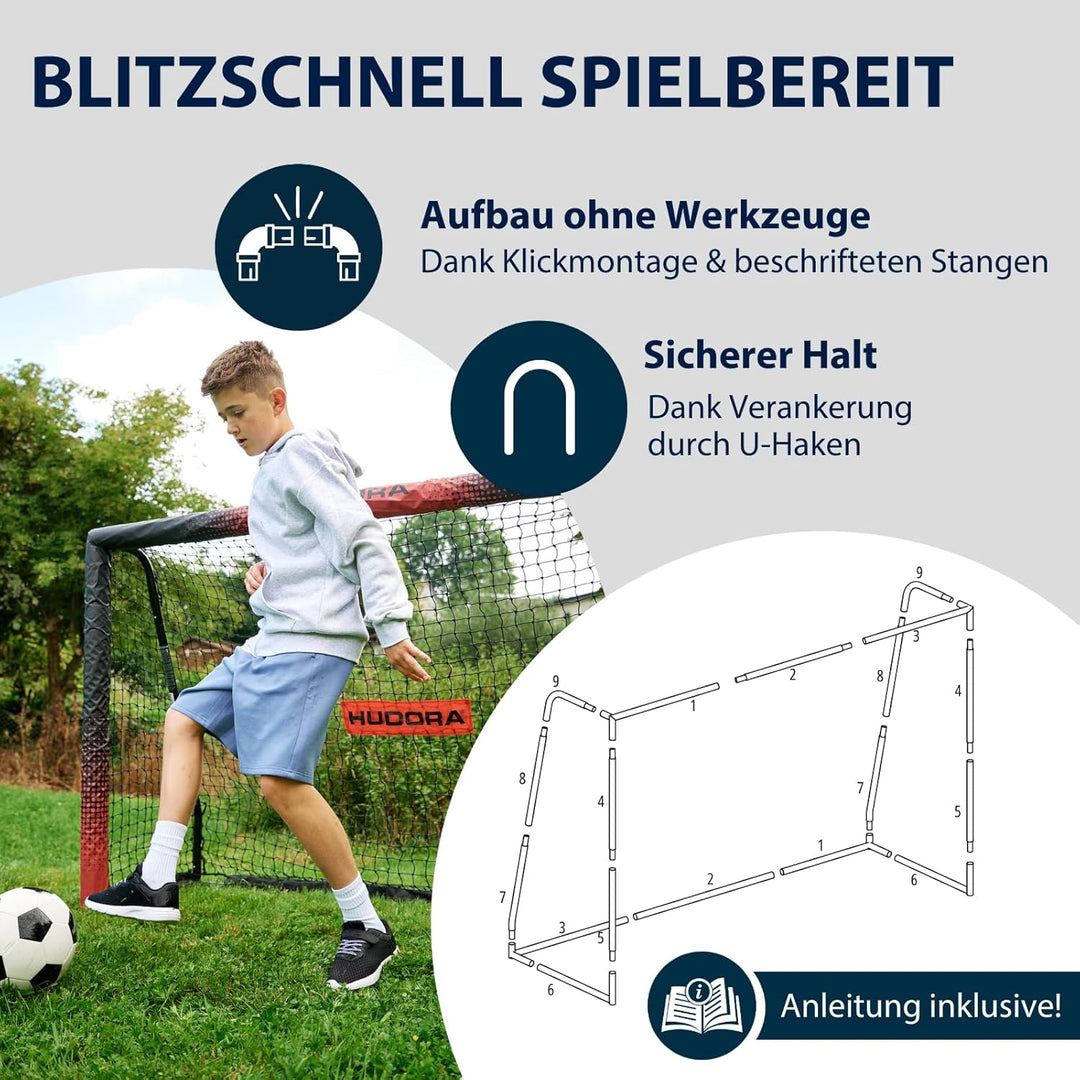 HUDORA Fussballtor Pro Tect Advanced – Outdoor Fussballtor mit Netz und wetterfester Ummantelung für