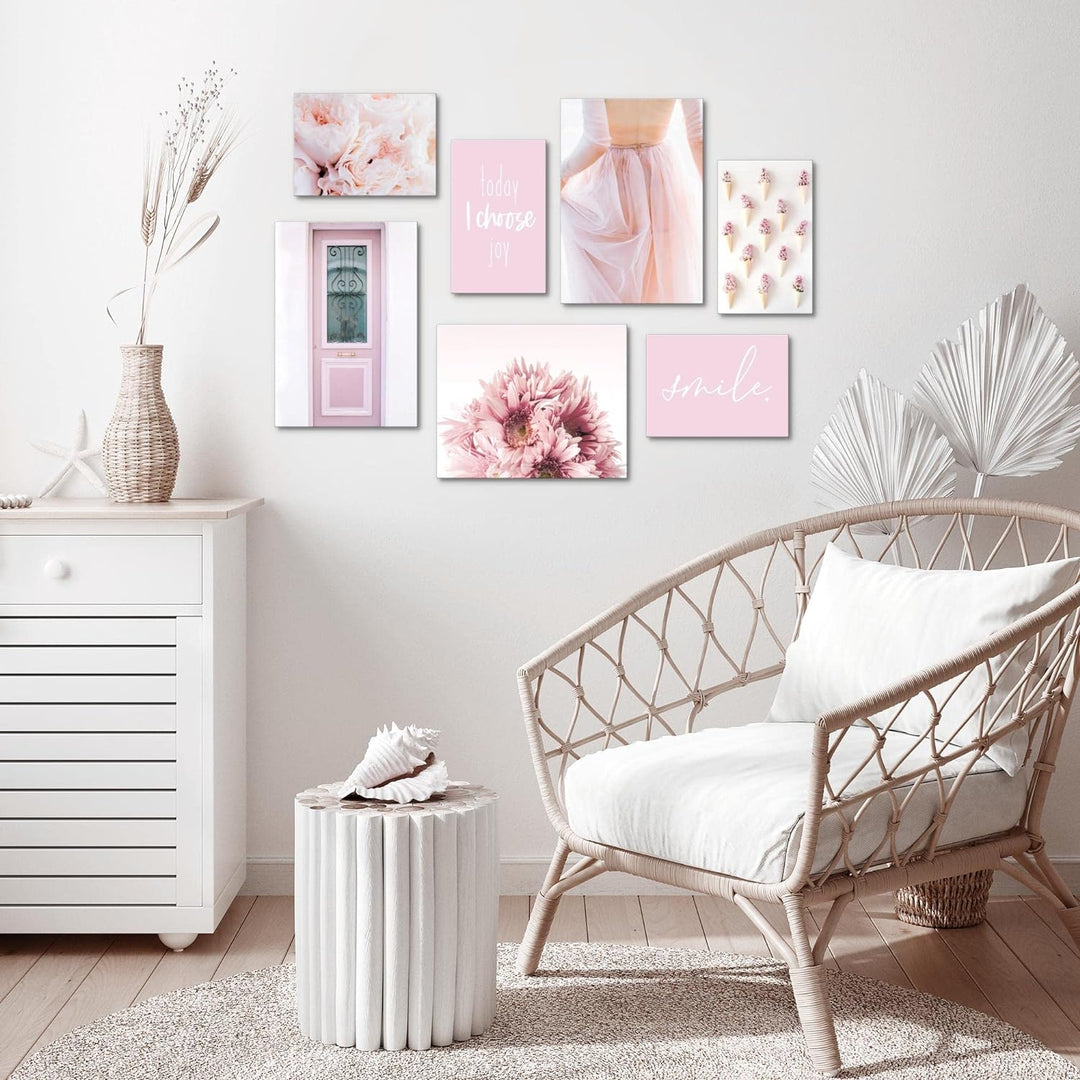 Novart Wandbilder Fashion - KOMPLETT AUFHÄNGFERTIG - Rosa Wohnzimmer Mädchen Teenager- 7 Moderne Moo