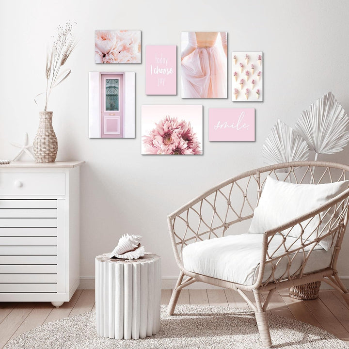 Novart Wandbilder Fashion - KOMPLETT AUFHÄNGFERTIG - Rosa Wohnzimmer Mädchen Teenager- 7 Moderne Moo