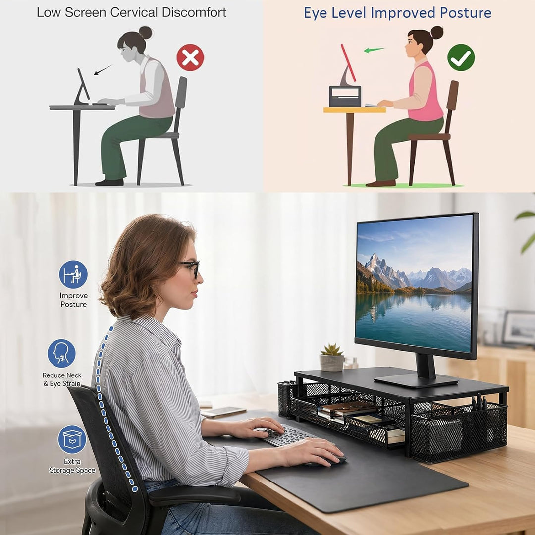 Monitorständer mit Schublade, Monitorständer, Monitor Erhöhung für Bildschirm und Laptop, Bürobedarf