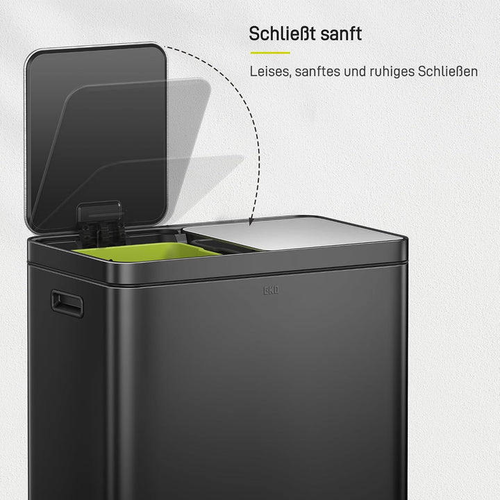 EKO Mülleimer Küche 2 Fächer, 2 x 30 Liter, Abfalleimer mit 2 Inneneimern Schwarz 30L+30L, Schwarz 3