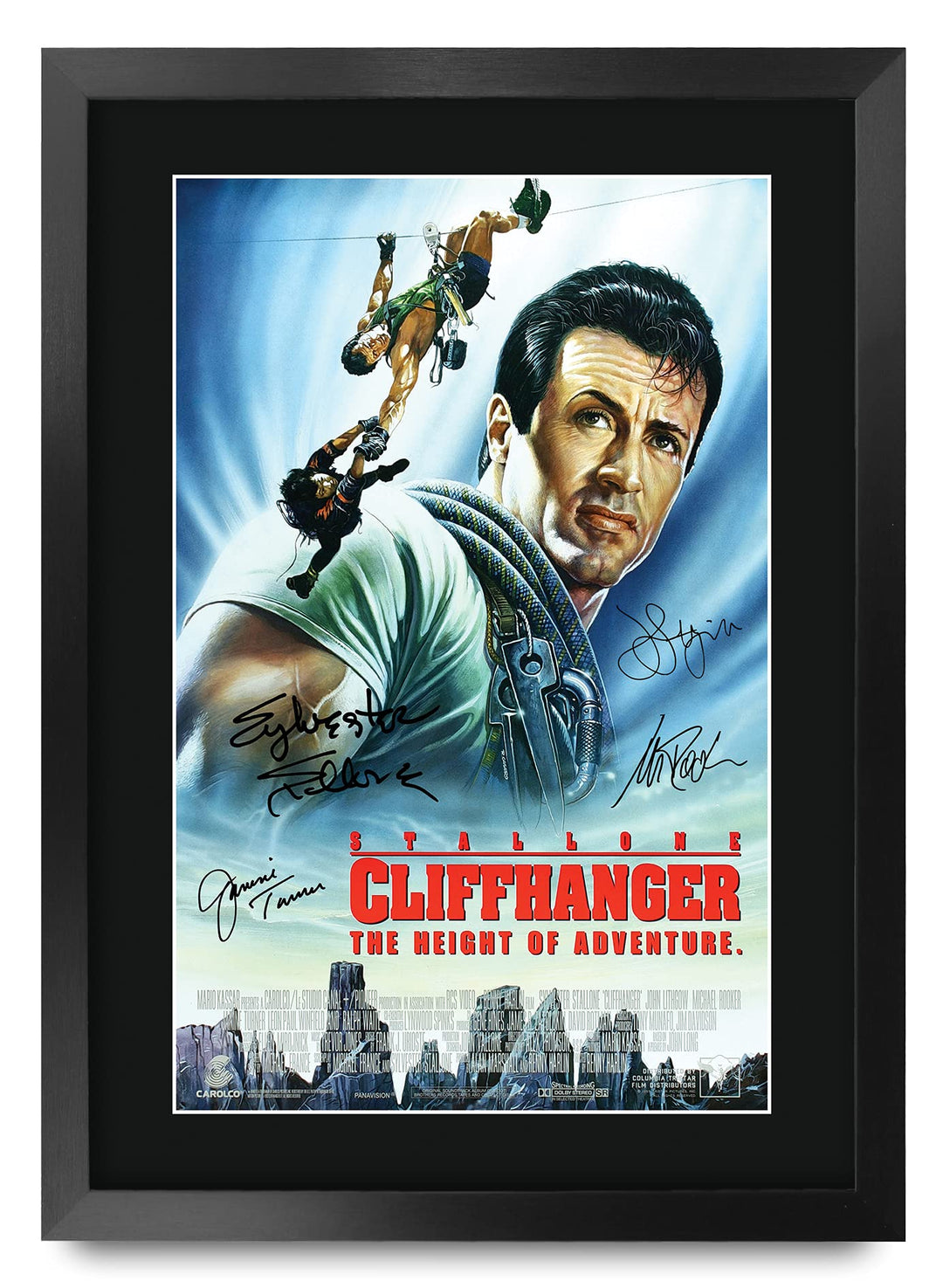HWC Trading FR A3 Cliffhanger Sylvester Stallone Gifts Gedrucktes Poster, signiertes Autogramm, Bild