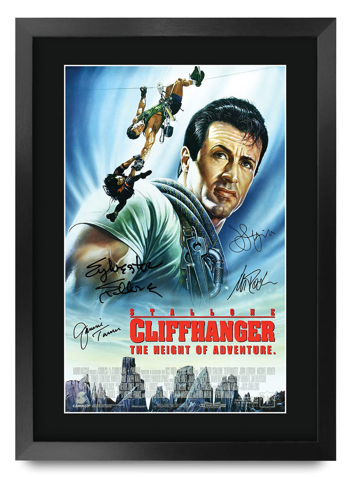 HWC Trading FR A3 Cliffhanger Sylvester Stallone Gifts Gedrucktes Poster, signiertes Autogramm, Bild