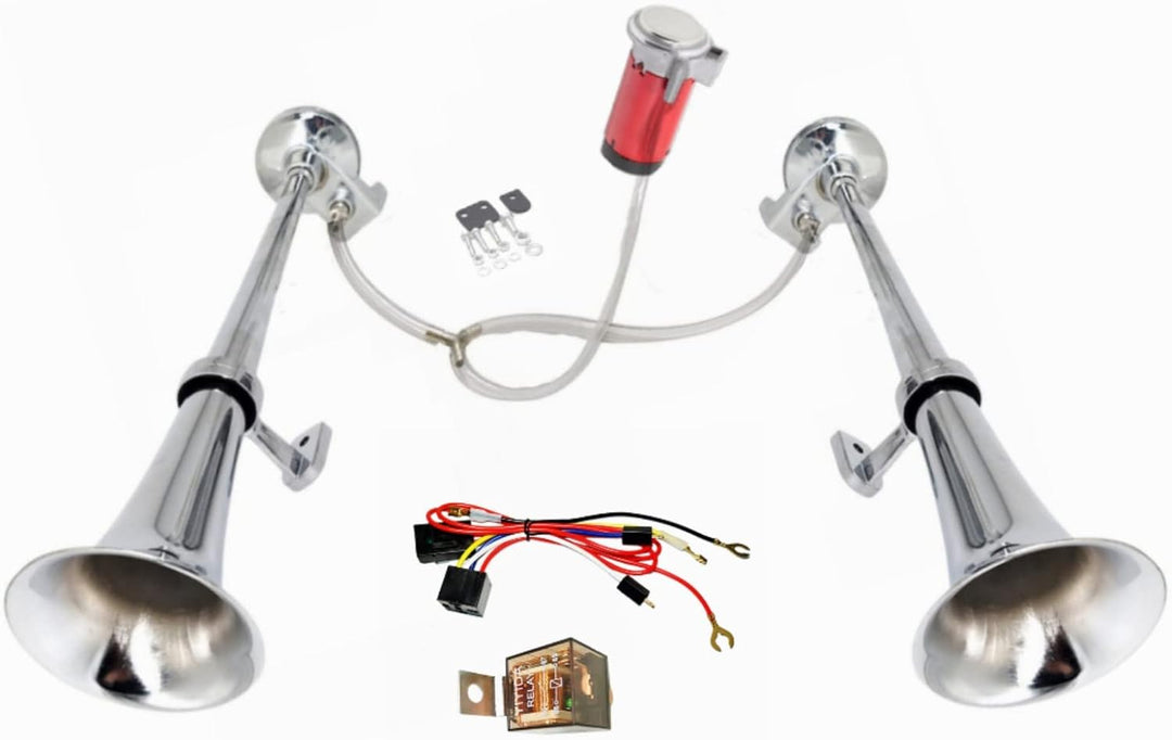 YIYIDA Lufthupe LKW Hupe Schiffshupe 24V Auto Hupe Doppelrohr Zink Chrom Silber 170db Car Horn wasse