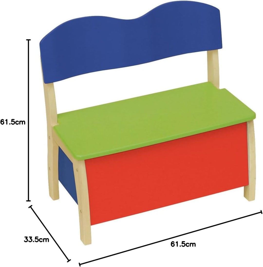 roba Kindertruhenbank, aus Massivholz und MDF gefertigt, Rücken und Sitzfläche mehrfarbig lackiert,