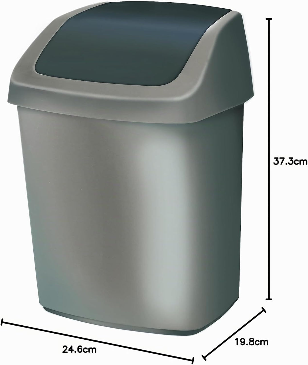 Curver 03984-373-00 Abfallbehälter Swing-Top 10 L, Silber/anthrazit Schwarz / Hellgrau 10 l, Schwarz