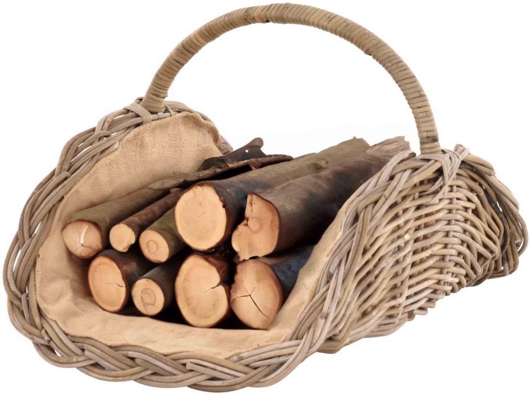 korb.outlet Holzkorb Woody aus Kubu-Rattan Naturrohr (Kubu Grau), Kaminkorb/Kaminholzkorb Natur mit