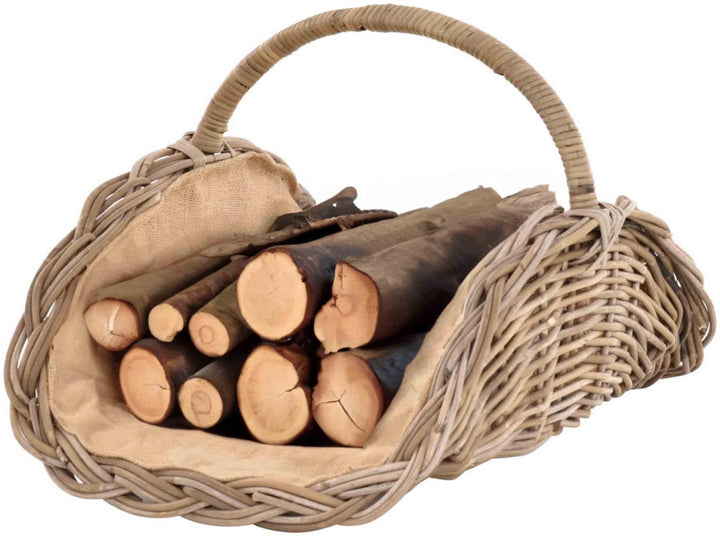 korb.outlet Holzkorb Woody aus Kubu-Rattan Naturrohr (Kubu Grau), Kaminkorb/Kaminholzkorb Natur mit