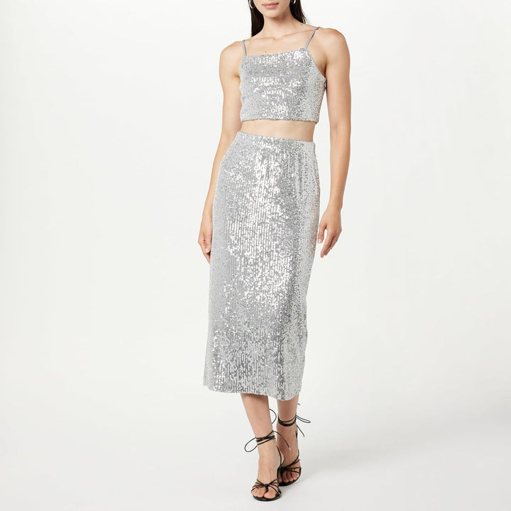 The Drop Damen Midirock Bianca mit Pailletten Rock XXS Silber, XXS Silber