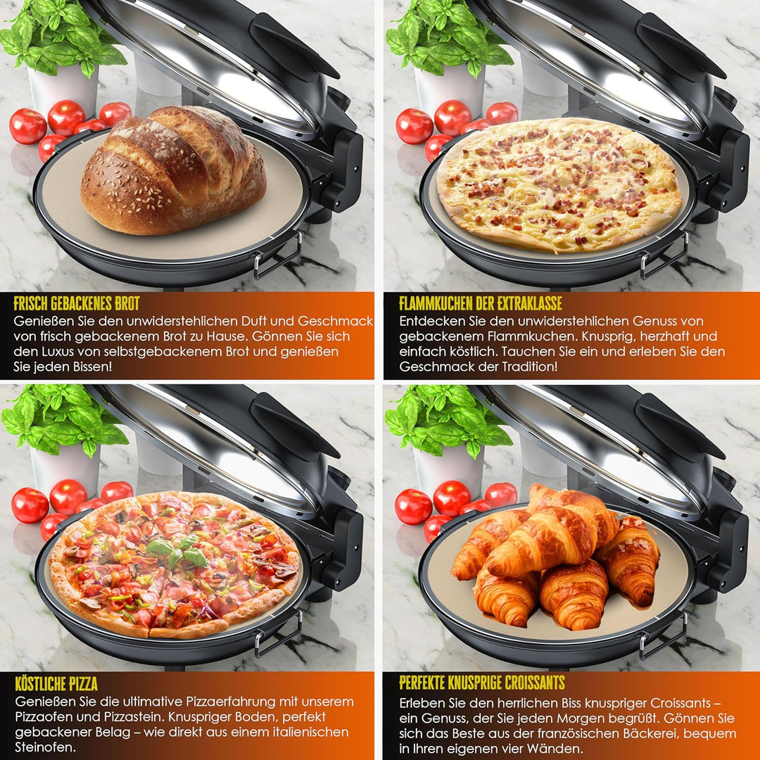 KESSER® Pizza-Ofen elektrisch bis 400 Grad | Elektrischer Pizzabäcker 1200W mit feuerfester Steinpla