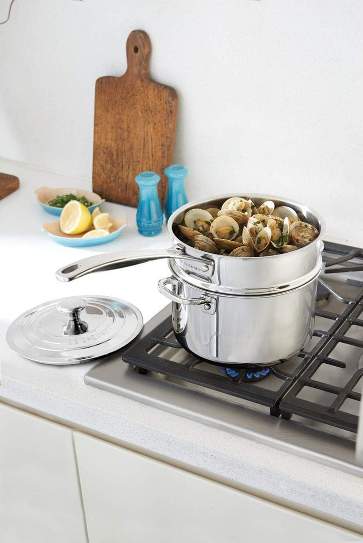 Le Creuset Dämpfeinsatz 3-ply Edelstahl, Ø 20 cm, Für Töpfe mit Ø 20 cm geeignet, Mit Griffen, Silbe