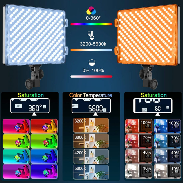 GVM RGB Videolicht Panel mit Lichtstativ Set, 2er Pack 50W LED Fotolicht mit APP Steuerung, 3200K-56