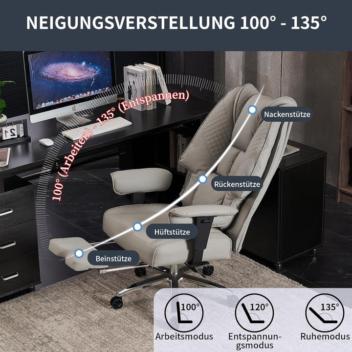 Chefsessel Ergonomisch 200kg - Schwerlast Bürostuhl, Taschenfederkern zur Rückenentlastung, Schreibt