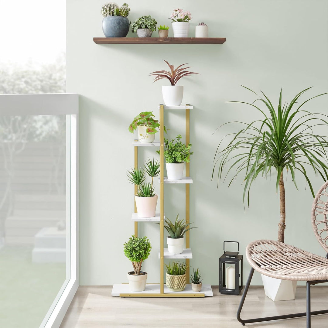 Home Collective Blumentopfregal mit 6 Ebenen in Marmor mit goldenen Beinen Ideal für Wohnzimmer Schl