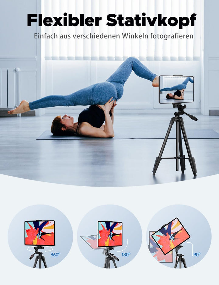 Stativ, Lusweimi 153 cm Kamerastativ für iPad Pro & iPhone Kompatibel mit Tablet/iPad Pro 12,9 Zoll/