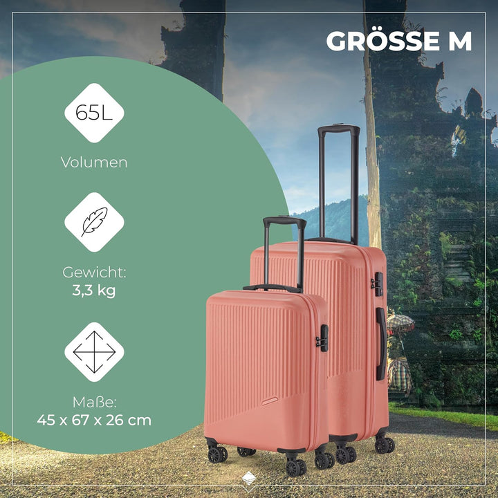 travelite 4-Rad Koffer Set 3 teilig Grössen L/M/S, Gepäck Serie BALI: ABS Hartschalen Trolleys mit T