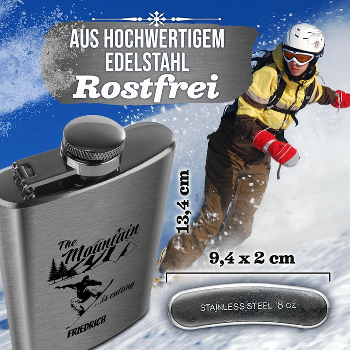 Flachmann mit Gravur aus Edelstahl selbst gestalten - The mountain is calling! - mit Name gravieren