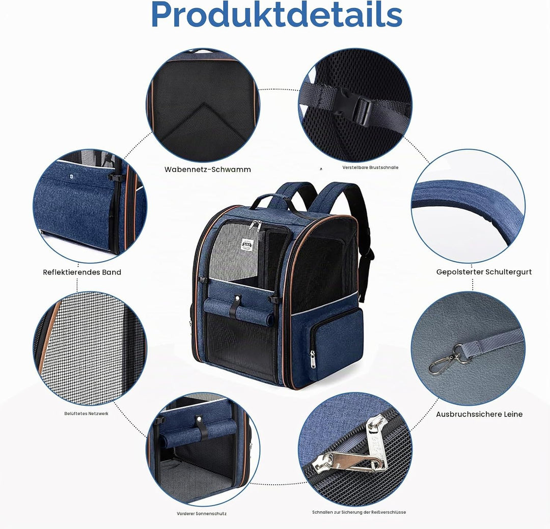 Lekespring Faltbare Haustier Rucksack Beidseitige Bi-Schulter,Blau -XL Blau (bis zu 10kg) Erweiterba