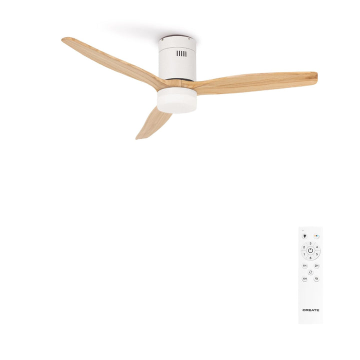 CREATE / WINDCALM M/Deckenventilator ABS mit Beleuchtung Weiss Hellesholzflügel-Optik mit Fernbedien