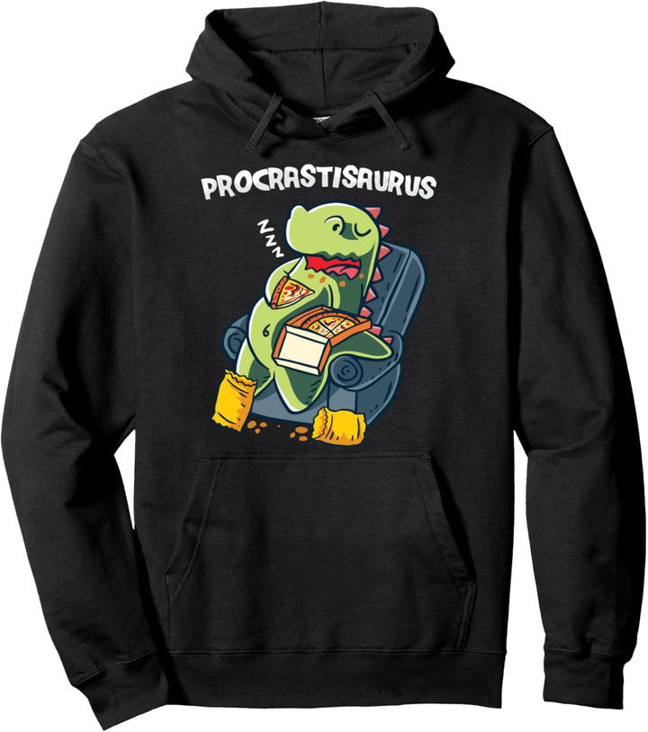 Procrastisaurus T-Rex Pizza Dinosaurier Nerd Geek Faul Dino Pullover Hoodie