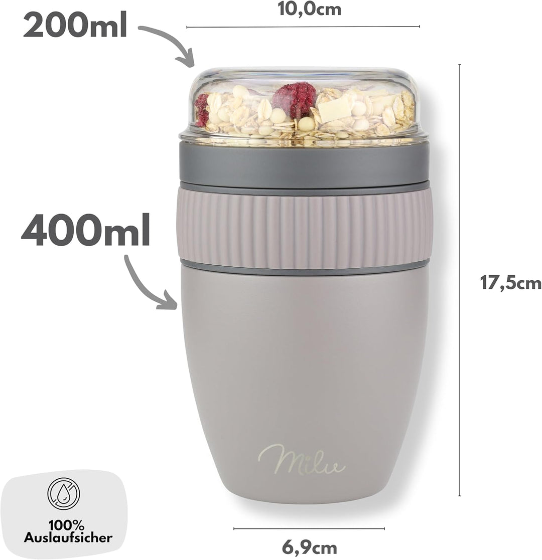 Milu Müslibecher to go 400ml I isolierter Edelstahl Joghurtbecher für Müsli I auslaufsicherer Becher
