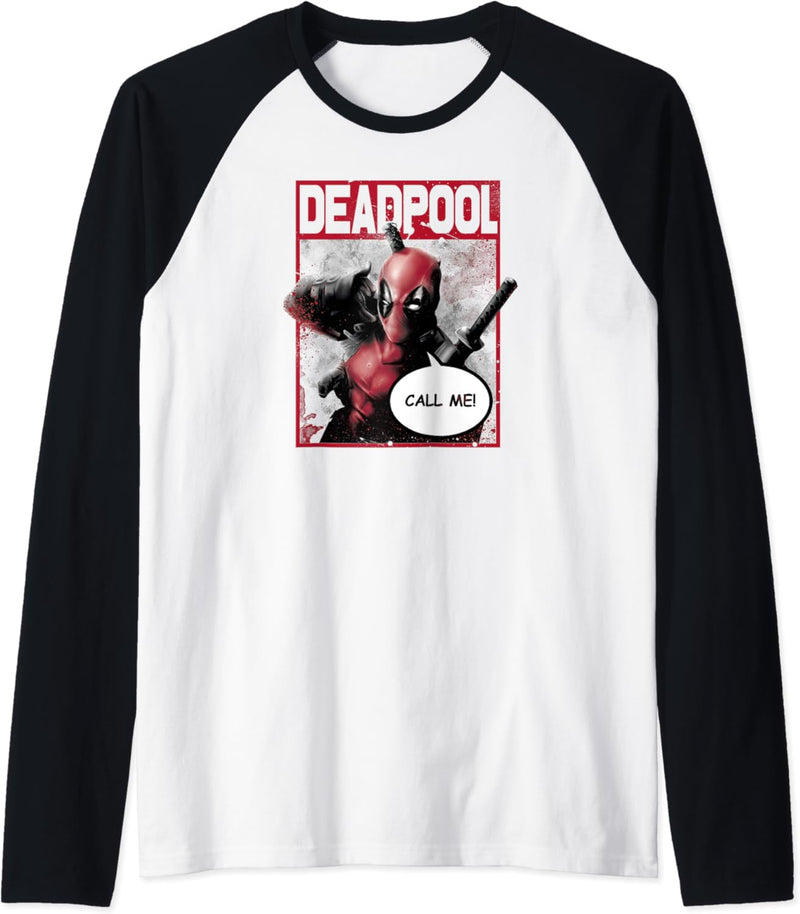 Marvel Deadpool CALL ME! Hand Gesture Wink Raglan