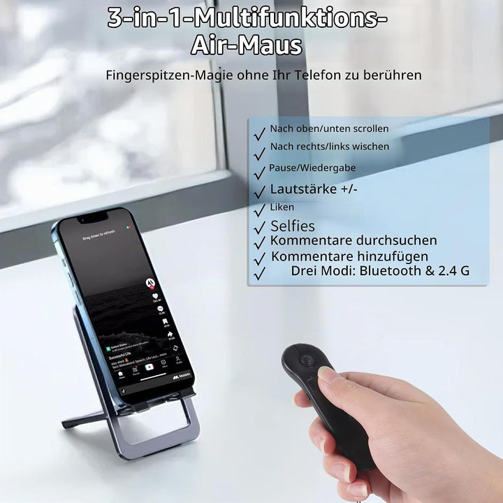 Fingerspitzen Scrolling Mini Bluetooth-Maus,BT5.3+2.4G+USB-C,Drei-Modus+Touchpad,4in1Tragbare Page T