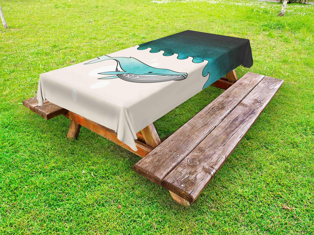 ABAKUHAUS Wal Outdoor-Tischdecke, Fisch-Schwimmen Submarine, dekorative waschbare Picknick-Tischdeck