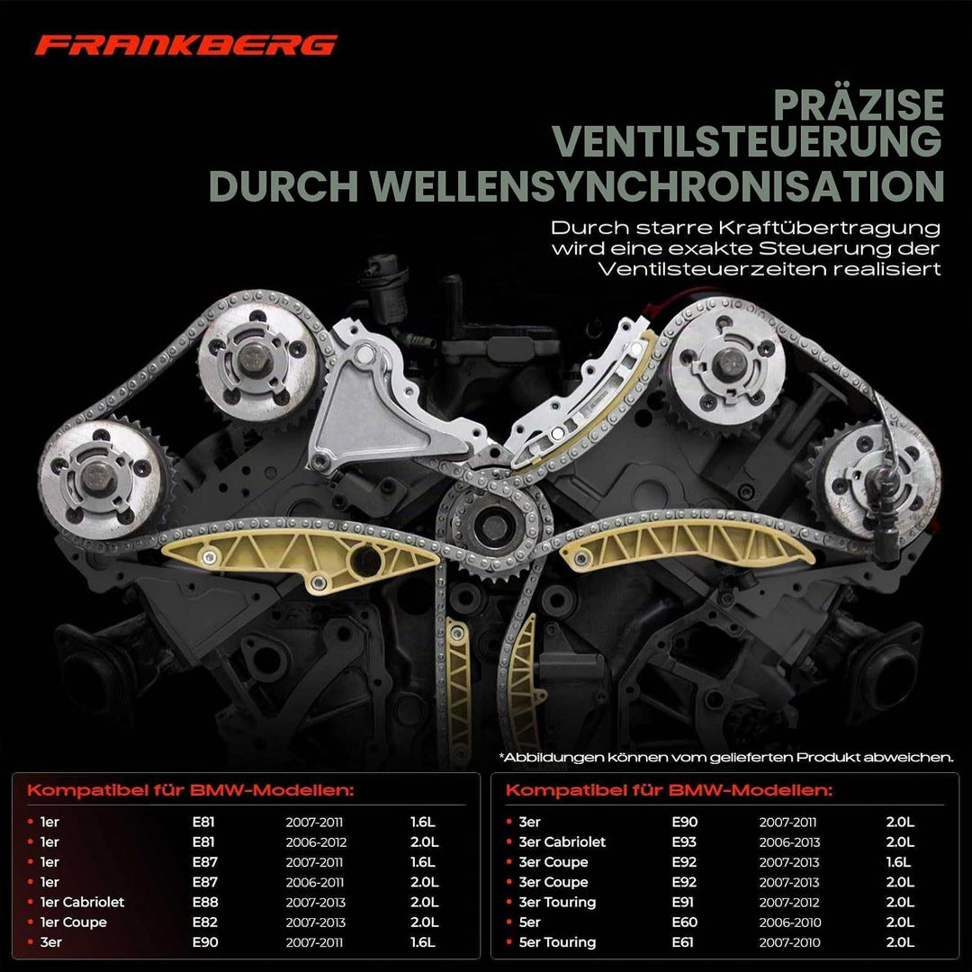Frankberg Steuerkettensatz Kompatibel mit 1er E81 E87 3er E90 E93 E92 E91 5er E60 E61 1.6L 2.0L 2006
