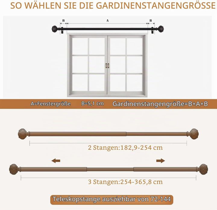 SZXIMU Gardinenstange Ausziehbar 182-365 cm Schwarz Vorhangstange mit Rundem Endstück mit Netzstrukt