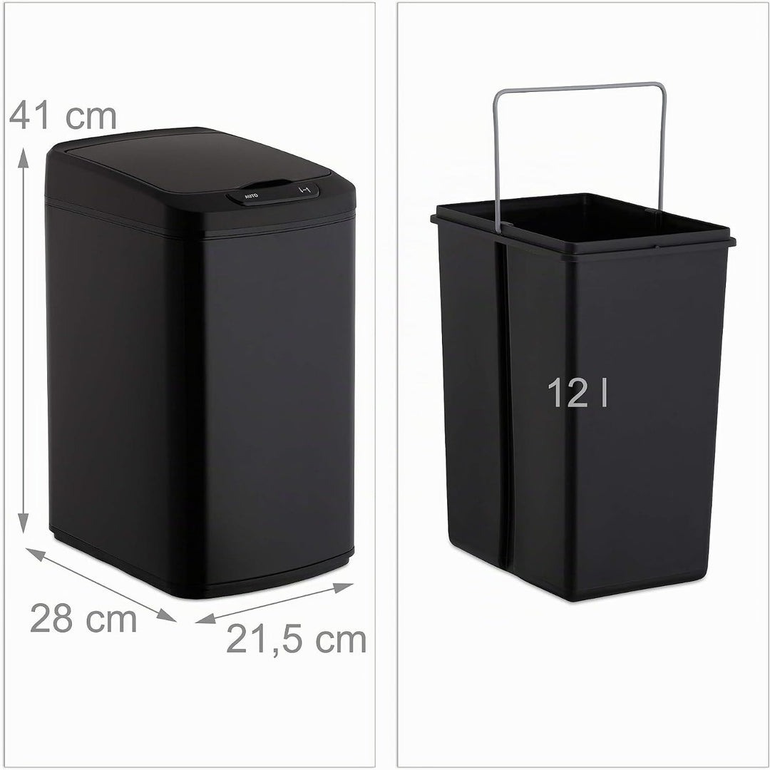 Relaxdays Sensor Mülleimer 12l, eckiger Abfalleimer mit Deckel &amp; Inneneimer, Küche &amp; Bad, Automatik